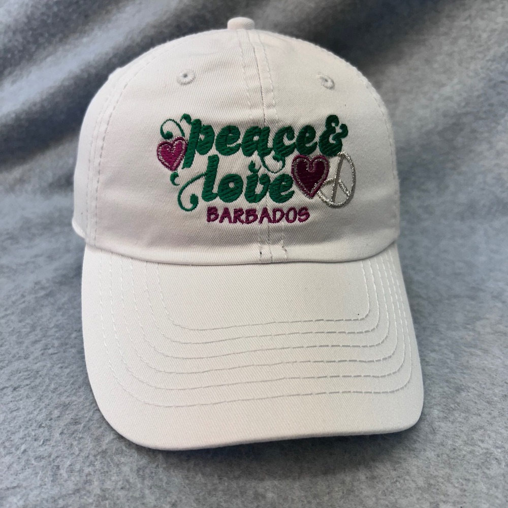 Peace & Love Barbados Youth White MVP Baseball Cap Souvenir Hearts Peace OSFM